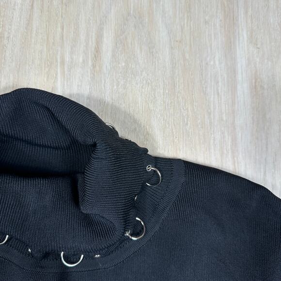 Colour Works Black Chain Punk Edgy Turtleneck Gothic Bold Pullover Sweater 2X - Picture 3 of 14